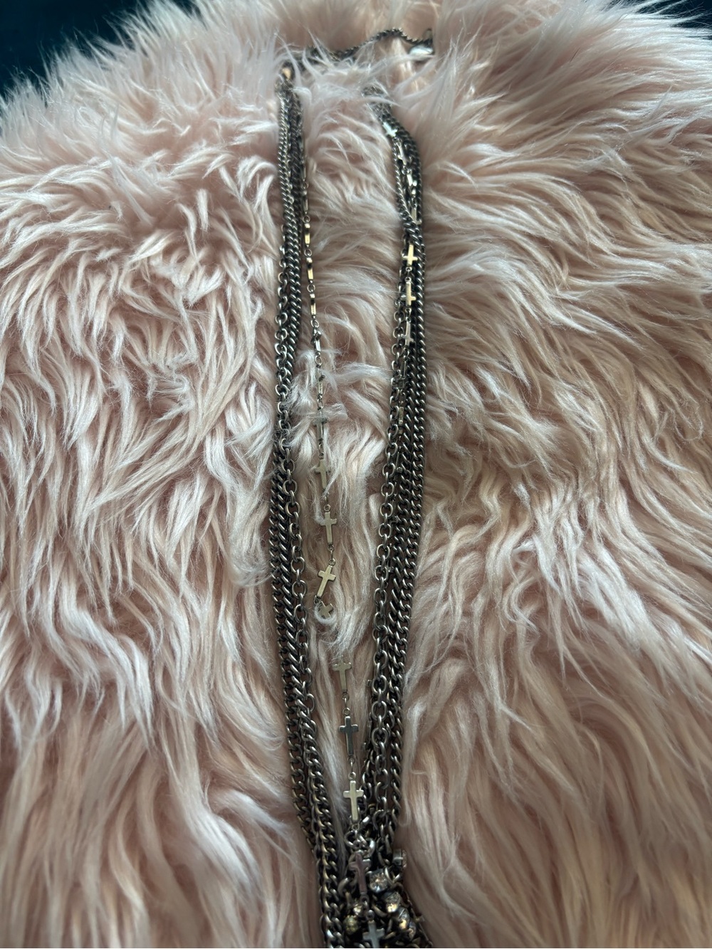 Rhinestone Skull Cross Pendant Necklace - Black Silver - Picture 4 of 6